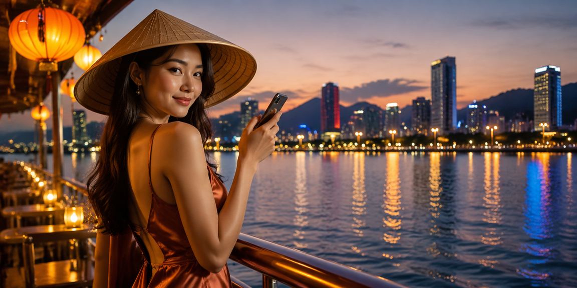 Người chơi truy cập casino trực tuyến trên điện thoại tại Đà Nẵng với nón lá truyền thống