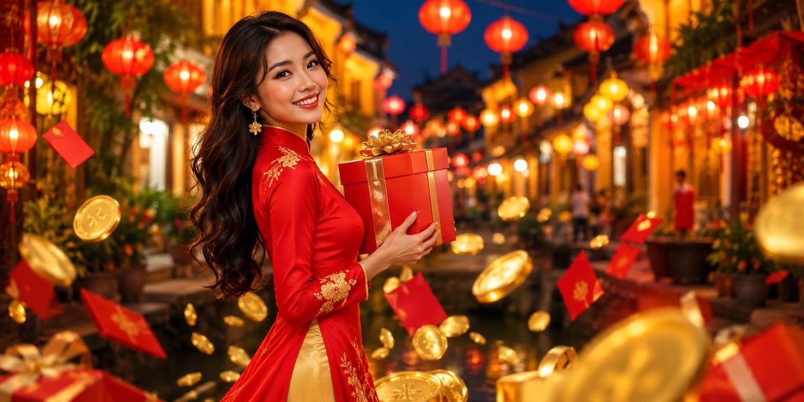 Người chơi VIP nhận phong bao đỏ thưởng Tết trong không khí lễ hội đèn lồng Hội An